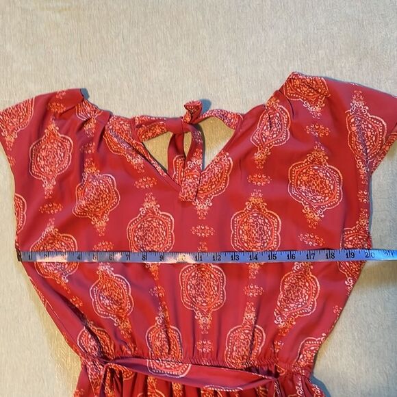 Lauren Conrad size M pleated neckline tie back dress burnt orange/sienna EUC - Picture 12 of 14